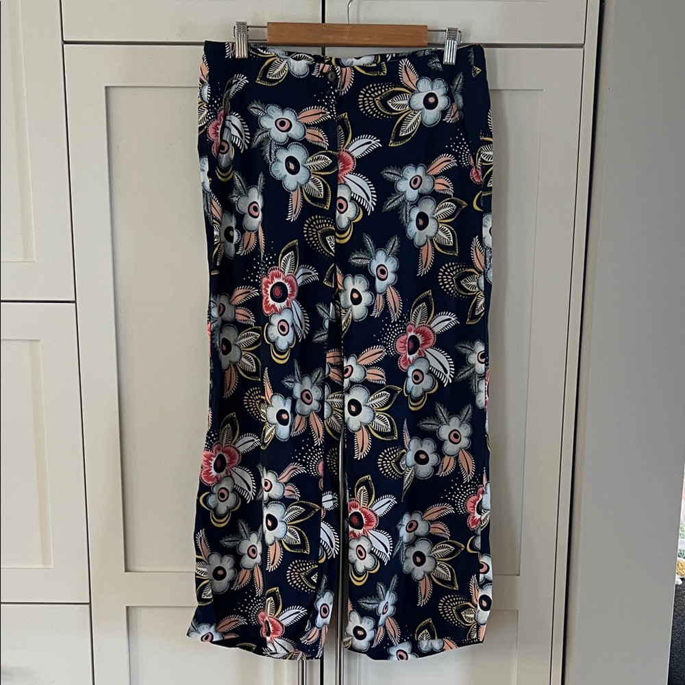 LOFT Ann Taylor Navy and Yellow Patterned Pants